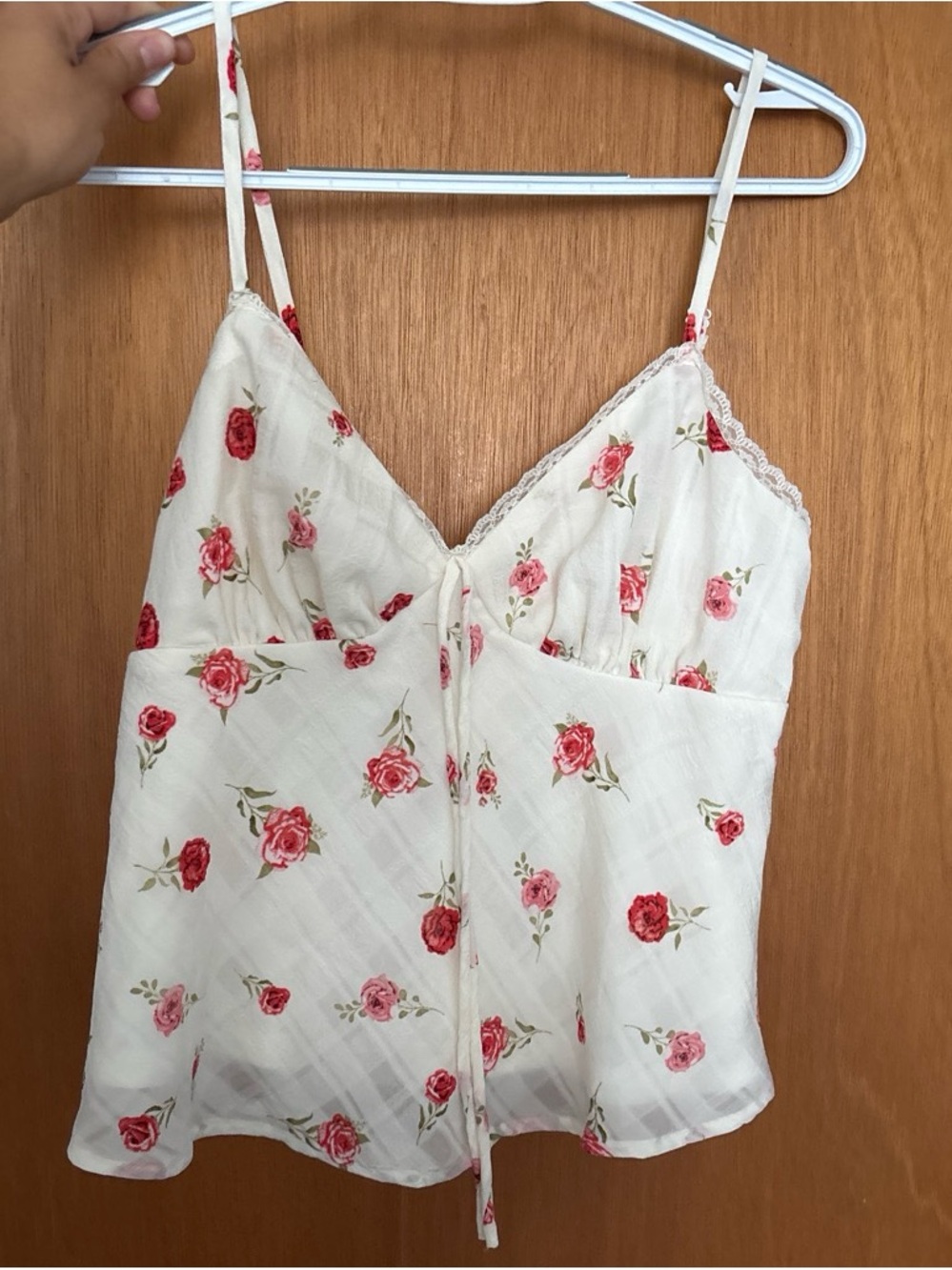 T.J.Maxx Cream Floral Lace-Trim Camisole with Pink & Red Roses